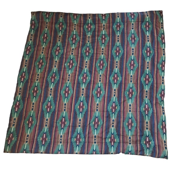 Vintage 80s Southwestern Aztec Art Deco Reversible Bed Spread Full Size 84x84 - Picture 6 of 11